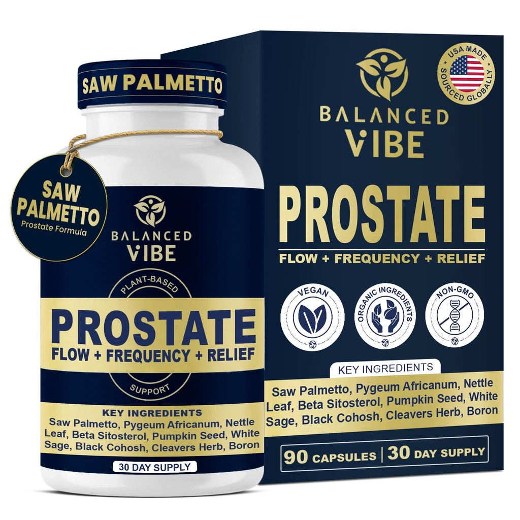 Saw Palmetto、Pygeum和Beta-Sitosterol 支持流动和舒适、昼夜 90 Vegan Capsules 的平衡维贝前列腺支持补充