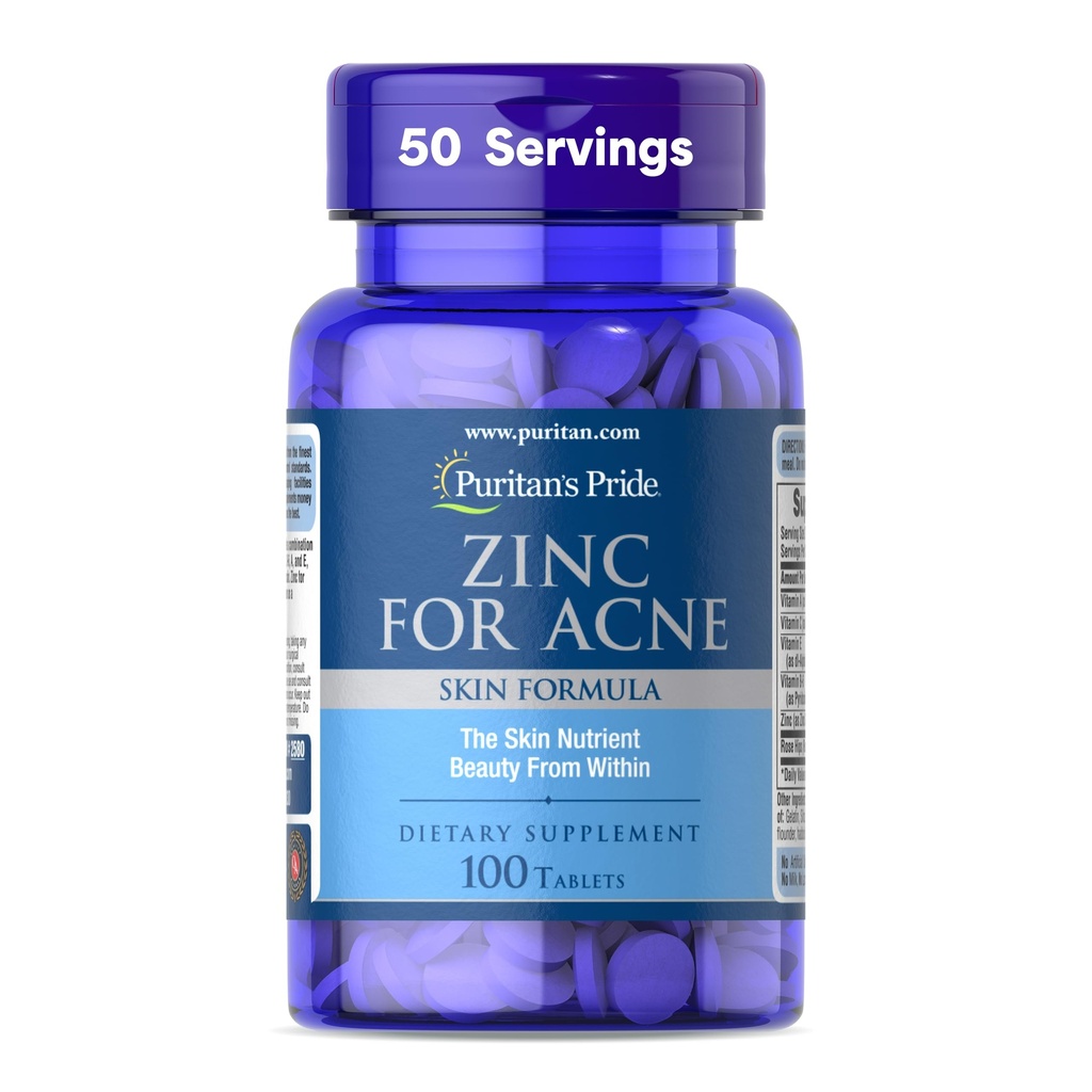 纯洁的Acne 皮肤配方的 Pride Zinc 配有维生素C, B-6, A, 以及 E 的男女配方, Clear 健康皮肤, Immune 系统, 细胞分和生长支持, 100 片