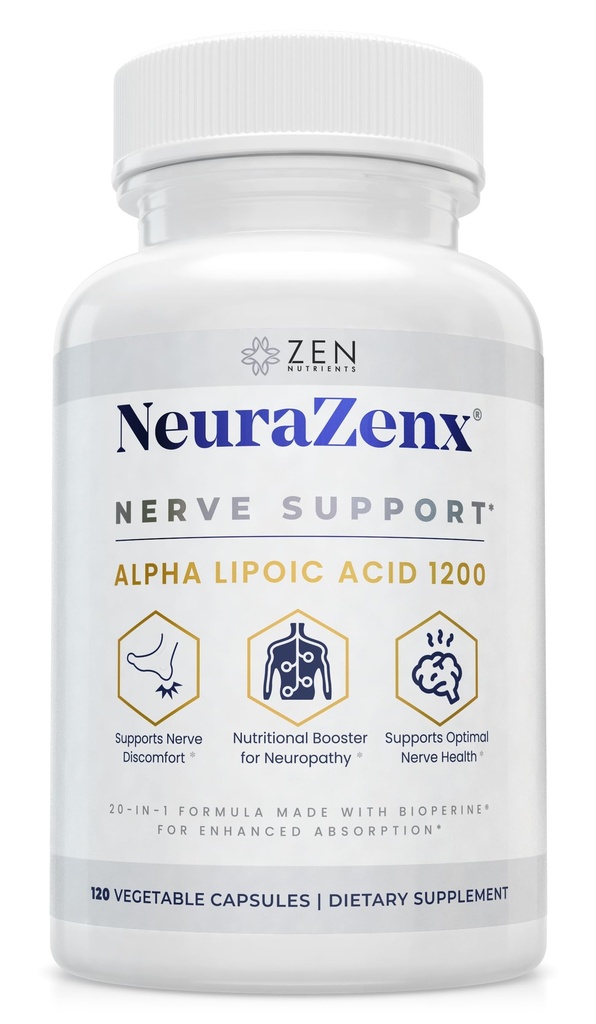 Zen Nutrients NeuraZenX Nerve 支持和周边神经病支持补充 1200 mg Alpha Lipoic Acid(ALA), Benfotiamine, L-Carnitine, 和 Turmeric
