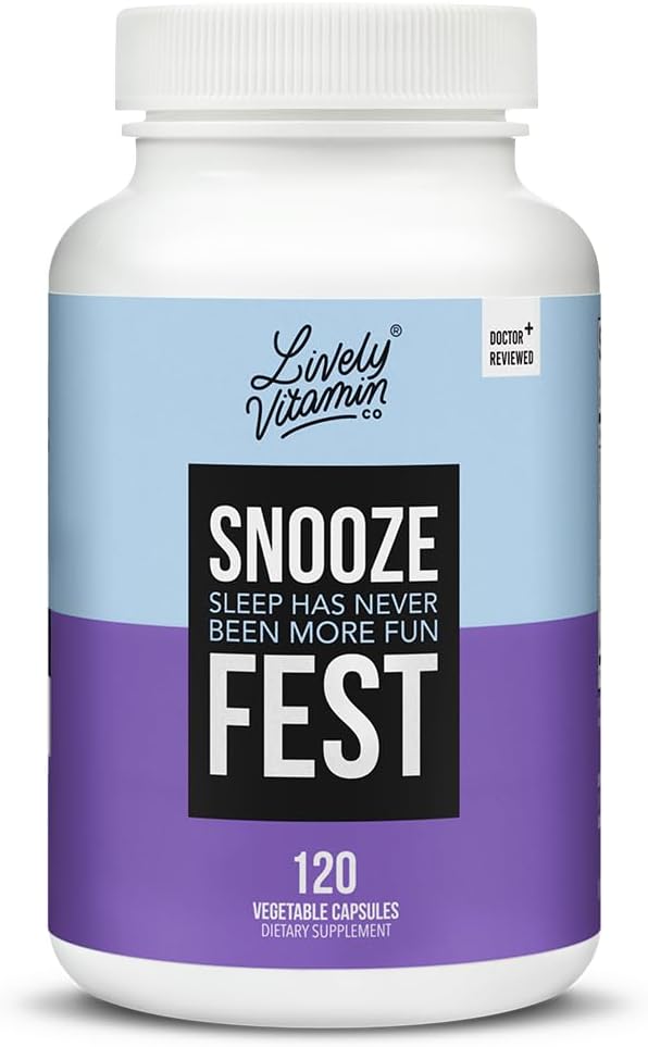 LIVELY VITAMIN CO SNOoze Fest - 完整的REM循环 - 平衡睡眠 - 放松身体和心灵 - 休息和复苏 - GABA - 香摩尔 - 梅拉托宁 - 特里普托芬 - 瓦列里安根 - 柠檬浆 - 罂粟 - 120个伯爵