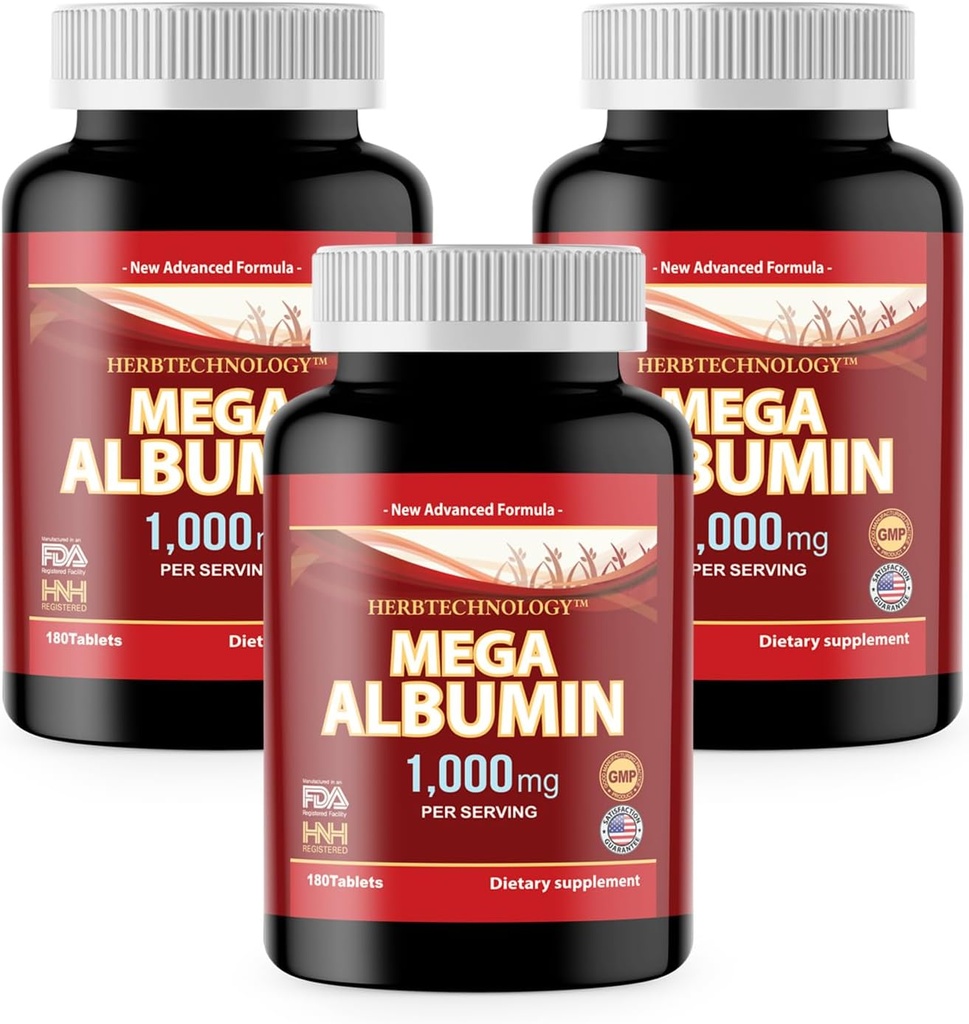 K&C博士 HNHusa Mega Albockin 蛋白质 1000mg 540平板电脑 健康肾肝功能 健康整体健康支持 能源生活平衡补充 180tabs 3pk