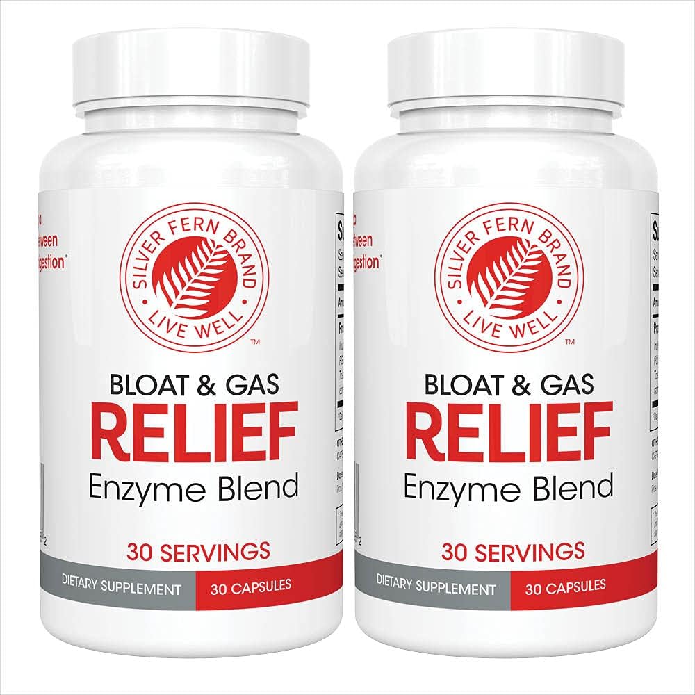 Silver Fern Bloat & Gas Releaseive Enzyme Blend - 2瓶 = 60 services - FODMAP & Bloating Drovicion 与Tolease L, Pectinase & More (2瓶)合编的"FODMAP & Bloating Drovicion"补编