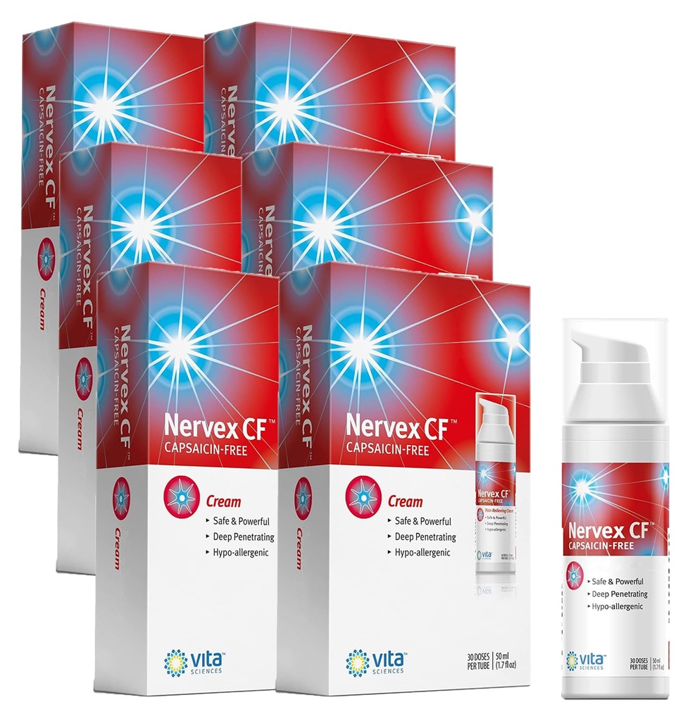 Vita Science Nervex CF Neuropathy Relief for Hands and Feet - 燃烧,叮叮,努姆布内斯的强力奶油配方 - 与Arnica, B12, B1, B5, B6, E, MSM, Aloe, 和椰子油基 - 包6
