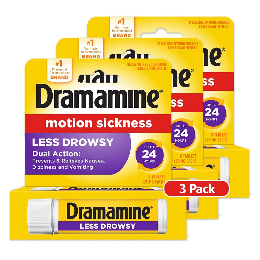 日复一日的Dramamine 减沉睡,运动疾病救济,8计,3包