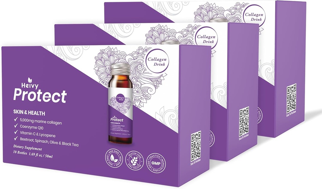 Heivy Liquid Collagen, Collagen drink, Marine Collagen, Collagen 液化妇女换能源促进剂,抗氧化剂,解毒,1.69 Fl Oz(30张), Collagen drink for Protection