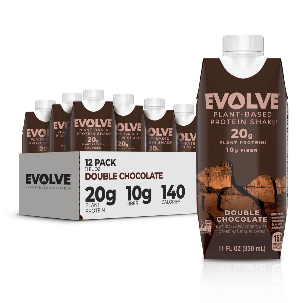进化植物基蛋白摇摆 双巧克力 20g Vegan蛋白 乳制品自由 无人工甜甜剂 Non-GMO, 10g Fiber, 11 Fl Oz (Pack of 12) - (Formula May Vary)