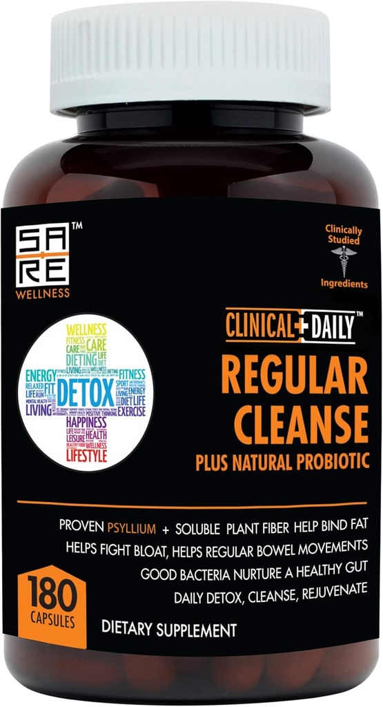 临床日常定期清洁剂加天然防腐剂 - Colon Cleanse & Gut Dutox 补充剂 - 协助节能和便秘救济 - 草药食用纤维 Psyllium Husk Capsules - 180