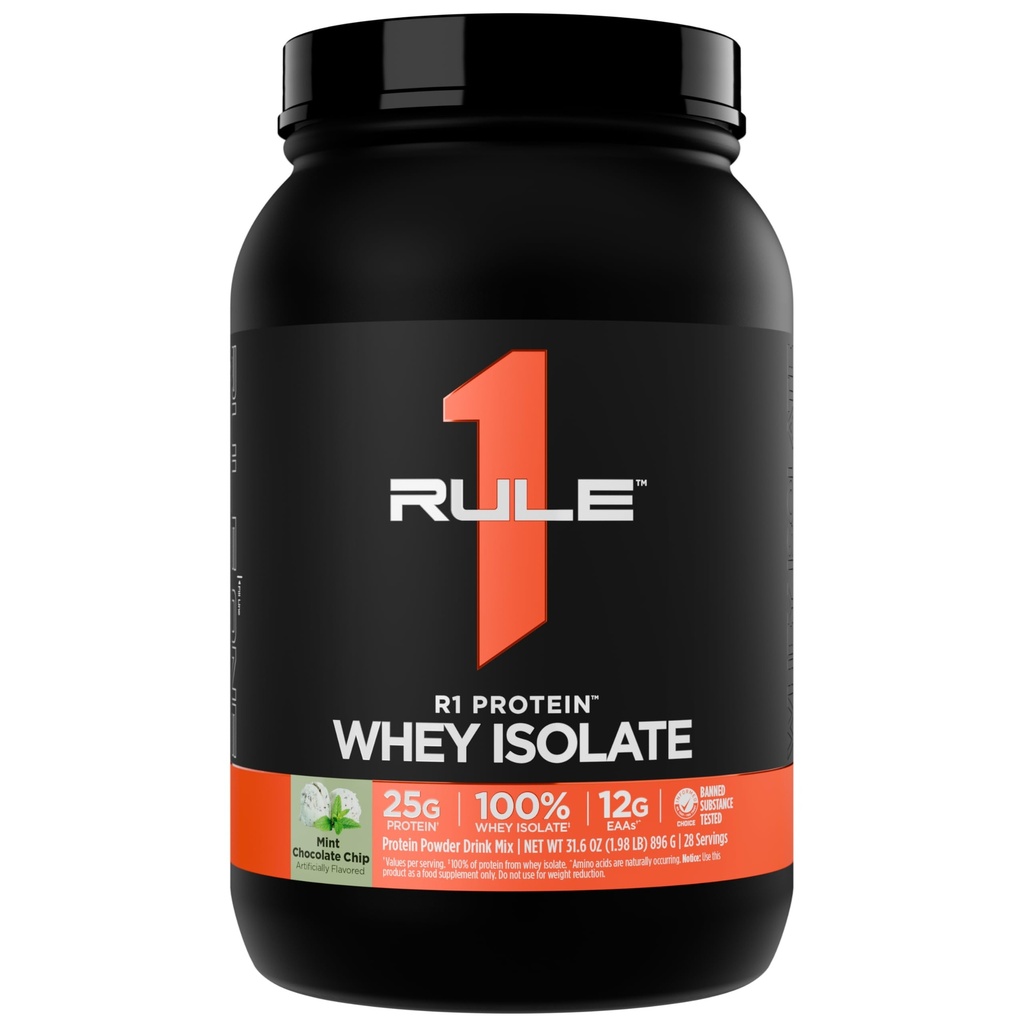 Rule 1 Proteins R1 Protein Whey Isolate, Mint Chocolate Chip, 28 Servings | 25g of Protein from Whey Isolates and Hydrolysate isolates for Workout Recovery and anytime use