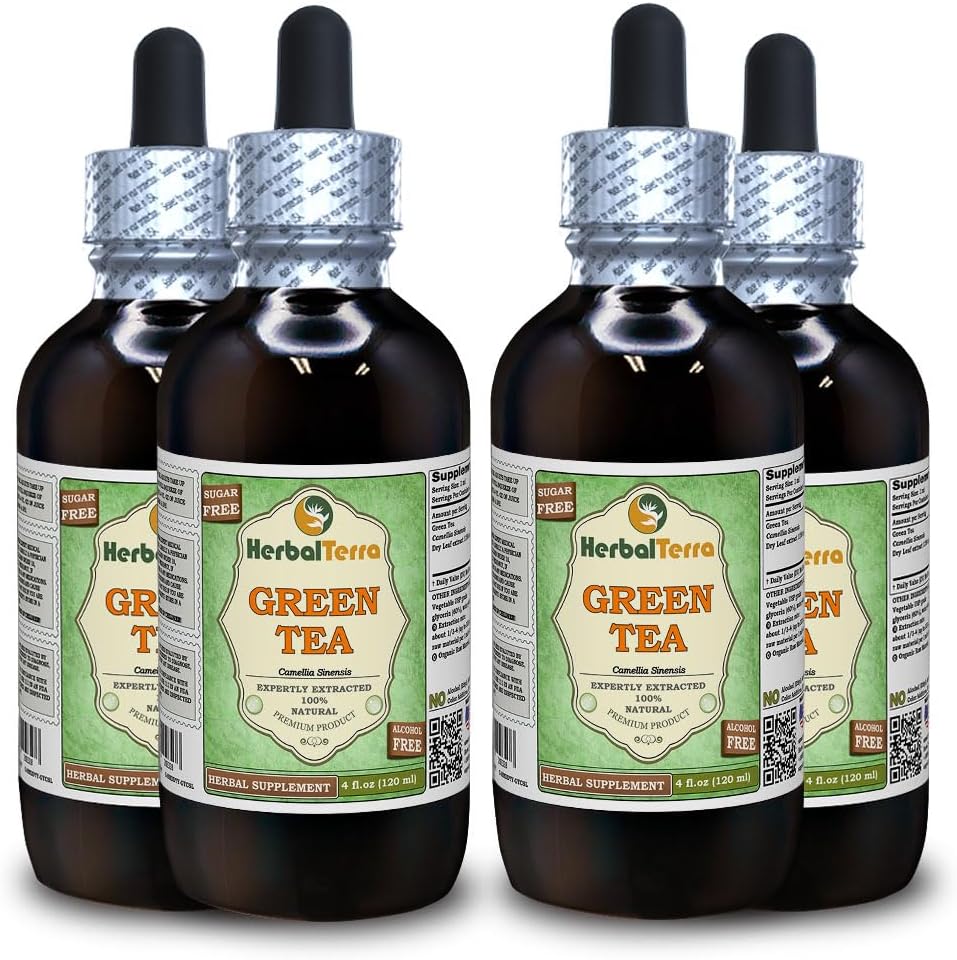 绿茶(英語:Camellia Sinensis)甘油脂,有机干叶无酒精液体提取物(Brand name:Herbalterra, Proudly Made in USA) 4x4 fl.oz(4x120 ml)
