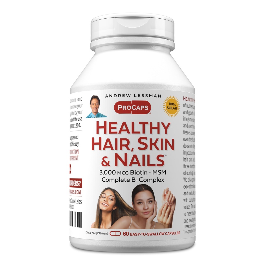 Andrew Lessman Health Hair, Skin and Nails 60 Capsules - 5000 mcg 高生物活性生物素,B-Complex. 提倡美丽皮肤,强钉. 无添加物 毛发生长维生素 生物素补充剂