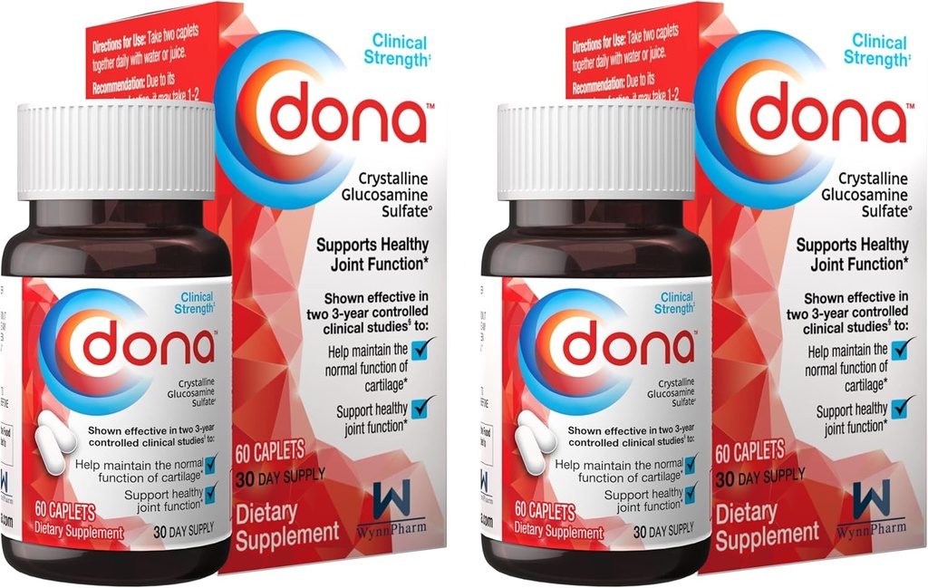 Dona Crystaline Glucosamine Sulfate, 750 Mg,膝盖舒适与联合健康支持联合补充药, 750 Mg, 60 Count (2 Pack).