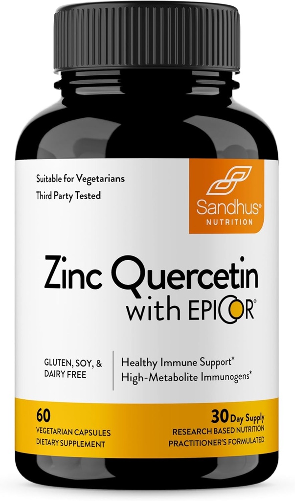 桑德胡的锌 Quercetin 配以 EpiCor 60 蔬菜 Capsules - Gluten-Free Zinc 补充 - 高概率免疫支持