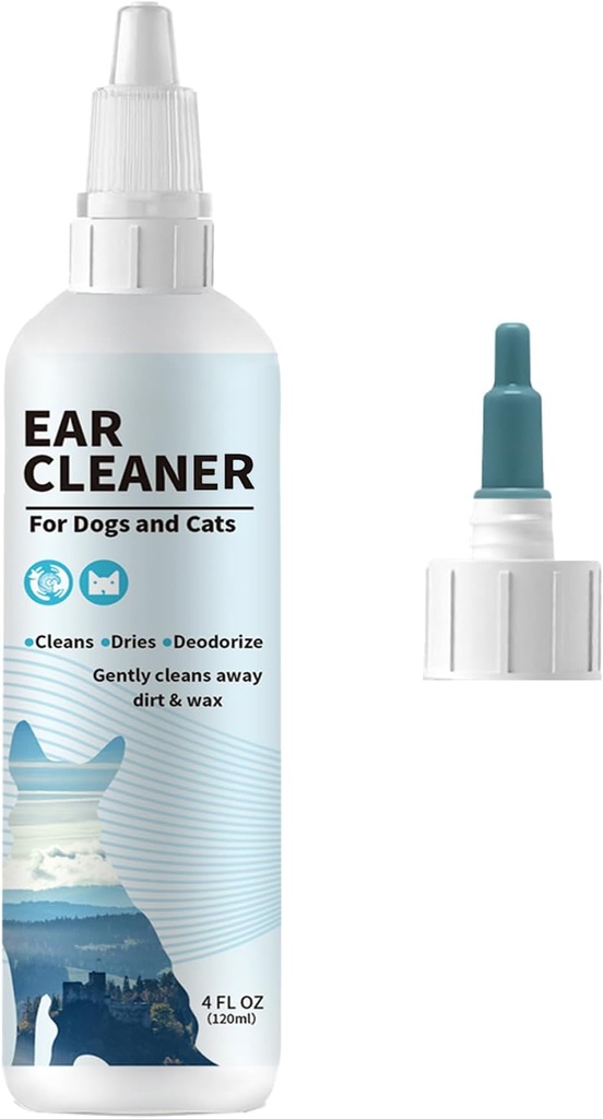 狗和猫耳清洁剂 – 对狗和猫的温柔的氧化溶液 – Pet Ear Wash for Wax, Departs & Odor – Itch Relief, 非刺激性公式 – 4 oz