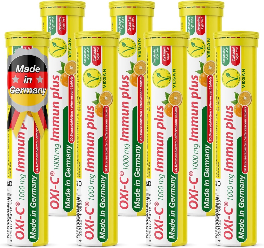 T&D Oxi C 1000 mg 维生素C - 140 Vegan 饮料 Effervescent 药片 - 橙色火焰 - 德国制造