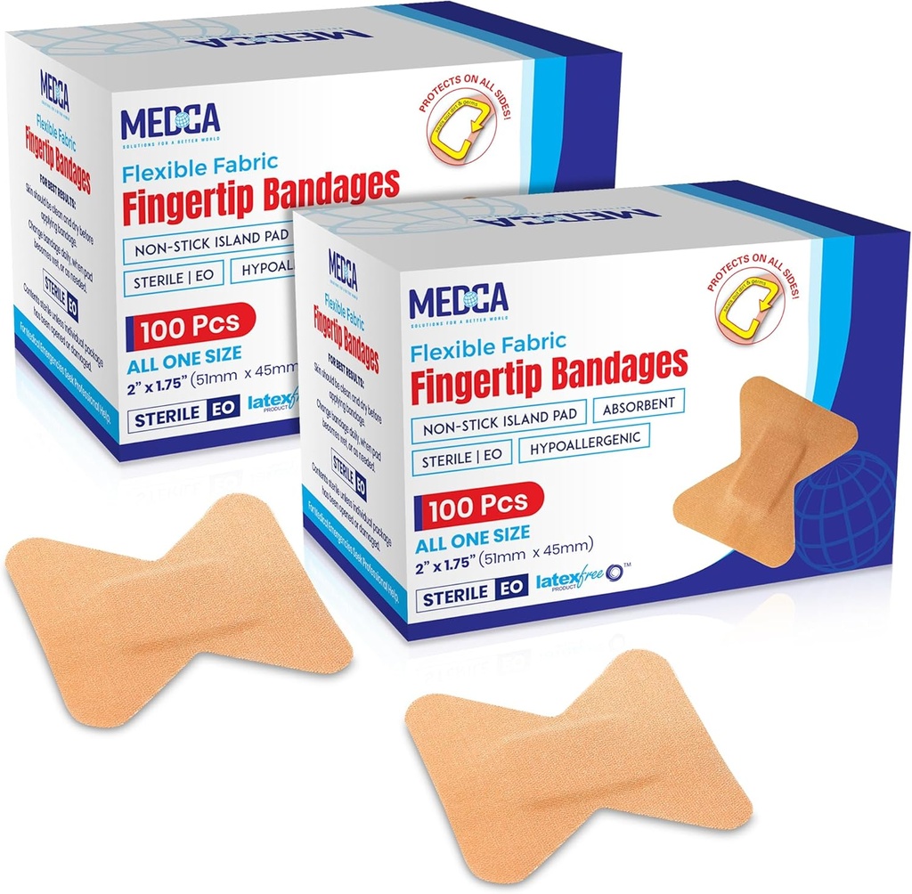 Flex Fabric Adhessive Bandages - Finger-Tip Bandages for Finging care 和保护伤者免受感染 - (200个伯爵)