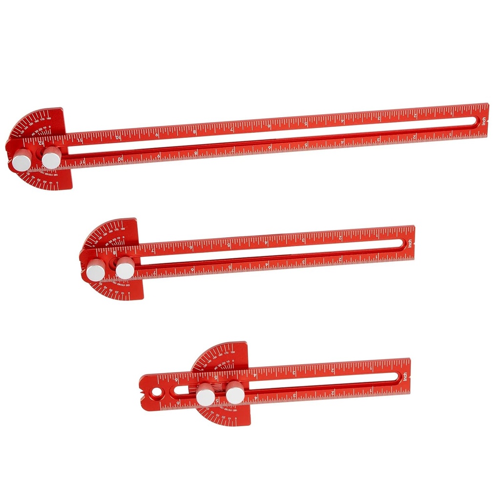 Woodworking Rules, TOURACE 3Pcs 精密胶囊尺金属滑动规则 Woodworking 工具 T Square Metric/ Inch 可移植 Rules with Protractor Angle Finder(6/8/12英寸)