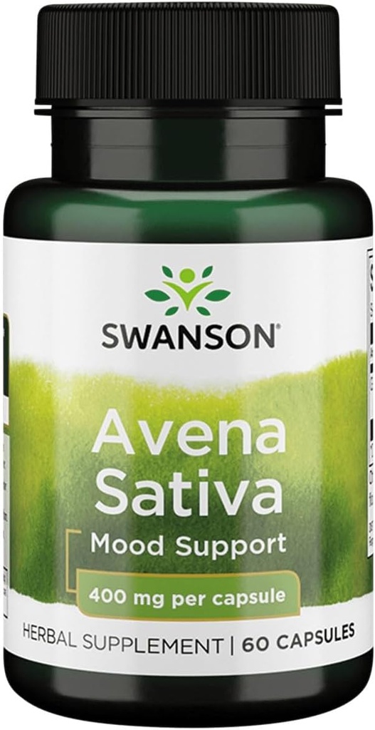 Swanson Full Spectrum Avena Sativa(绿色食草草) - 草药补充剂 促进神经系统健康 - 支持整体健康的自然公式 - (60 Capsules,每片400mg)