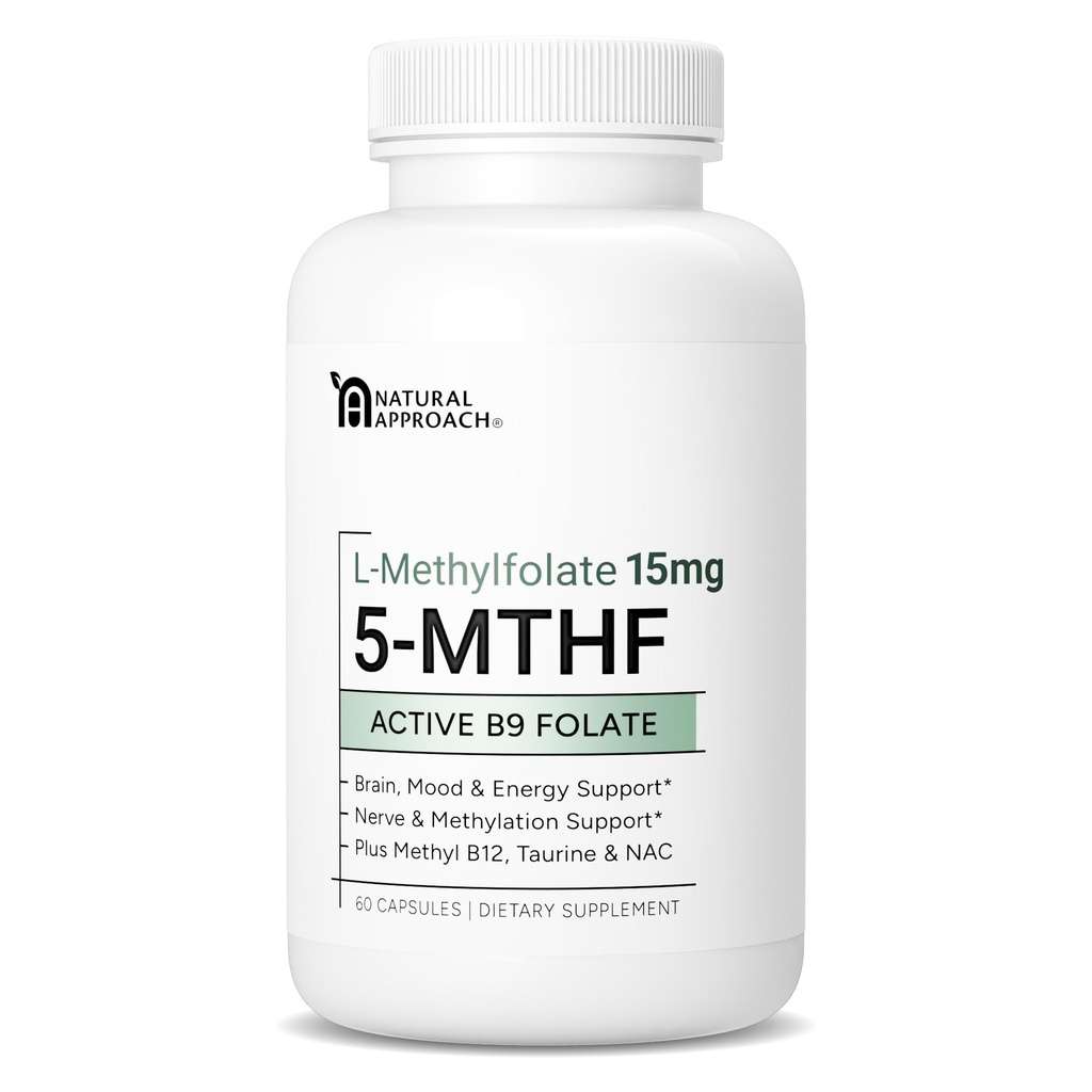 L-Methylfolate 15mg 加上甲基B12, D3, Taurine & NAC → MTHFR-Friendly Folate (HighPotency) → 维生素B9和B12的生物活性形式 → + Mood,甲基化,和认知 → 60 Capsules