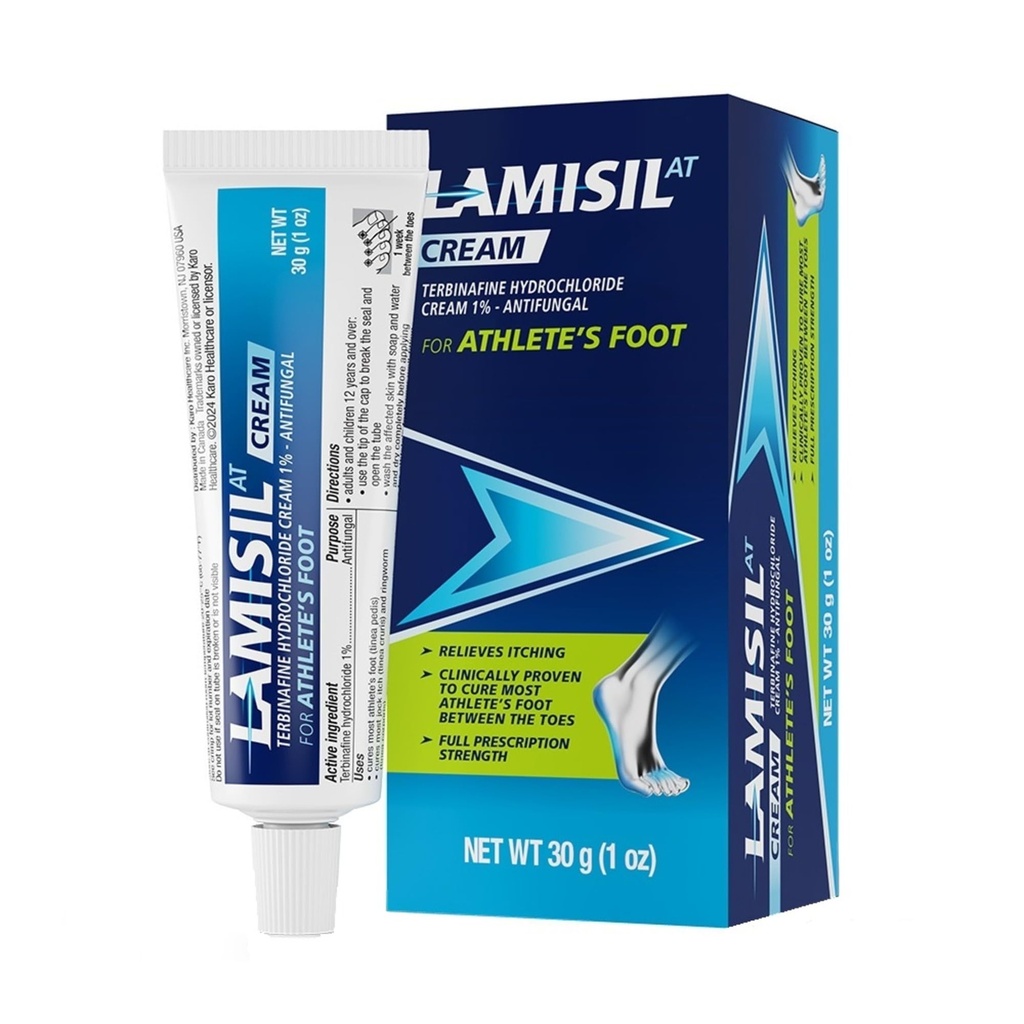 Lamisil 1周Athlete的脚部处理、用Terbinafine 氯化氢制成的抗虫奶油1%,快速症状救济和预防再现,1 oz(30克)
