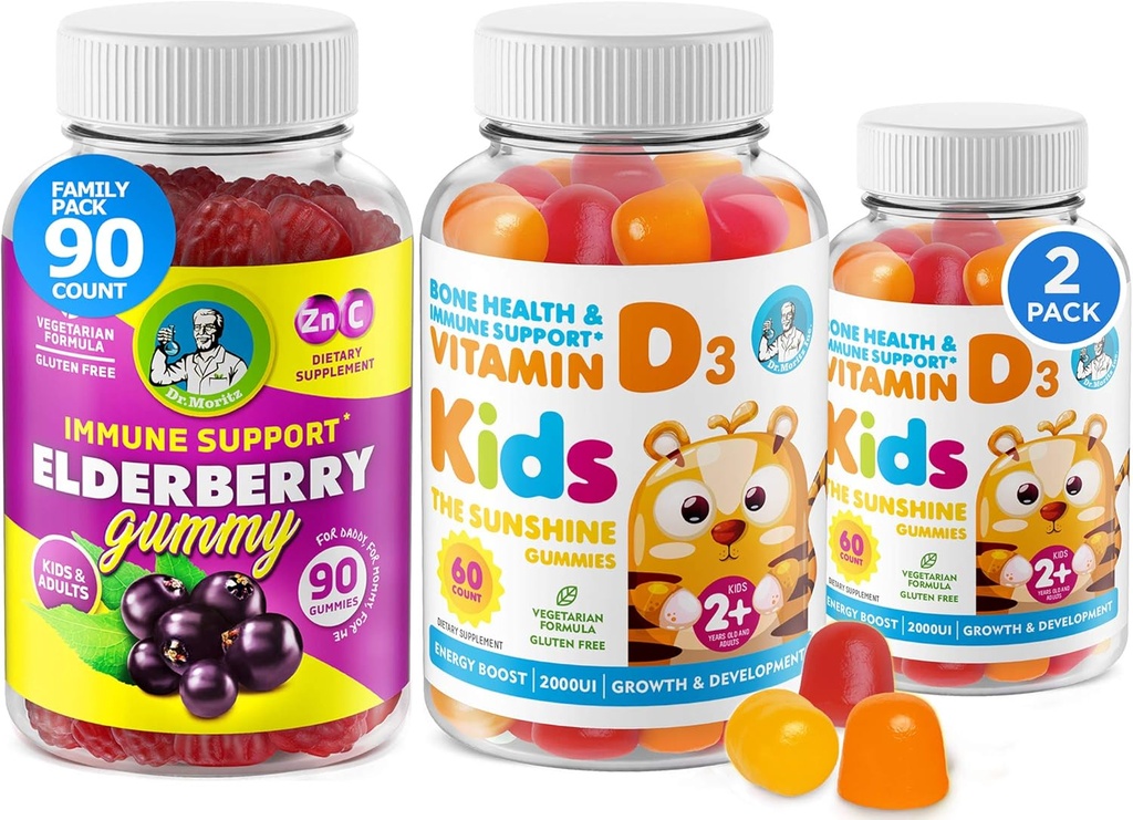 D类维生素Gummys 和 老年莓Gummys - 儿童与成年人的免疫性大便 - 植物学 Gelatin-Free Immune 支持儿童维生素
