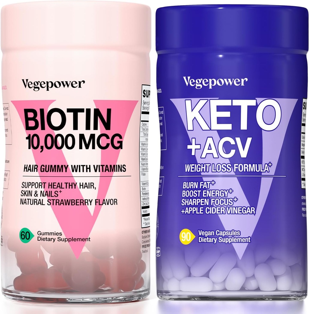 Biotin hair growth Vitamins + Premium Keto Pills + 支持健康皮肤和钉子以及利用脂肪获得Ketosis的能源, bost Energy & Focus + 支持非GMO Vegan 补充品