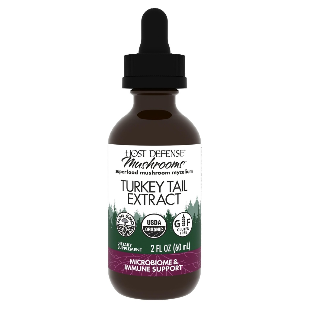 Host Defense Turkey Tail 摘录 -- -- 消化性健康和免疫反应支助补编 -- -- 胃肠和古特微生素支助蘑菇补编 -- -- 2 fl oz(60名服务员)*