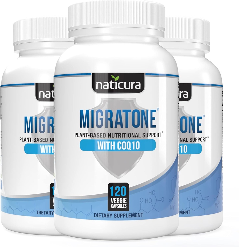 Migratone Migraine Relief - 天然头痛 Relief Vitamin - Migraine Supplement with PA - 免费巴特尔,镁,维生素B2 B6和B12,微活性CoQ10和Feverfew - 米格雷因诊所的选择