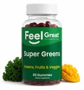 Feel Great Super Greens Gummies for Adults, Spirulina & Spinach Blend, 60ct