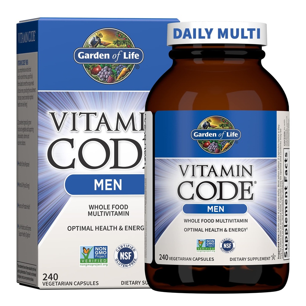 生命花园 维生素代号 男性全食 多维生素 - 240 Capsules, 男性维生素, 水果蔬菜混合剂和能源,心脏,前列腺健康, 蔬菜男性多维生素
