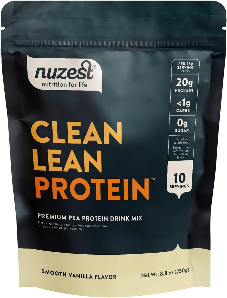 Nuzest - Pea蛋白粉 - Clean Lean蛋白,Premium Vegan 植物基蛋白粉,乳品自由,Gluten Free, GMO 自由蛋白摇摆,平滑香草,8.8 oz