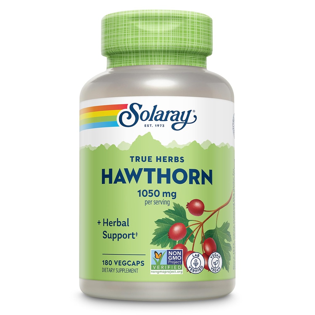 SOLARAY Hawthorn Berry Capsules 1050 mg - 舒缓草药支持 - Hawthorne Berry全面健康支持补充 - 全Berry, Vegan, Non-GMO, 60日保障, 90次服务, 180次Veg Caps