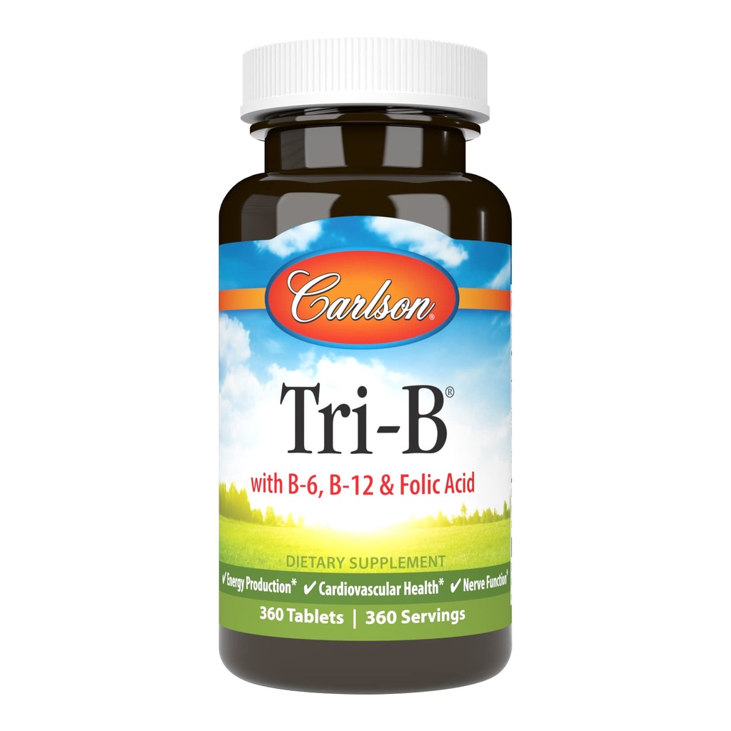 Carlson - 三乙,维生素B 复合体,25 mg 维生素B-6,400 mcg 维生素B-12,叶酸能量药丸,促进心血管健康,B 复合体维生素B 补充体,B 维生素复合体,360 片