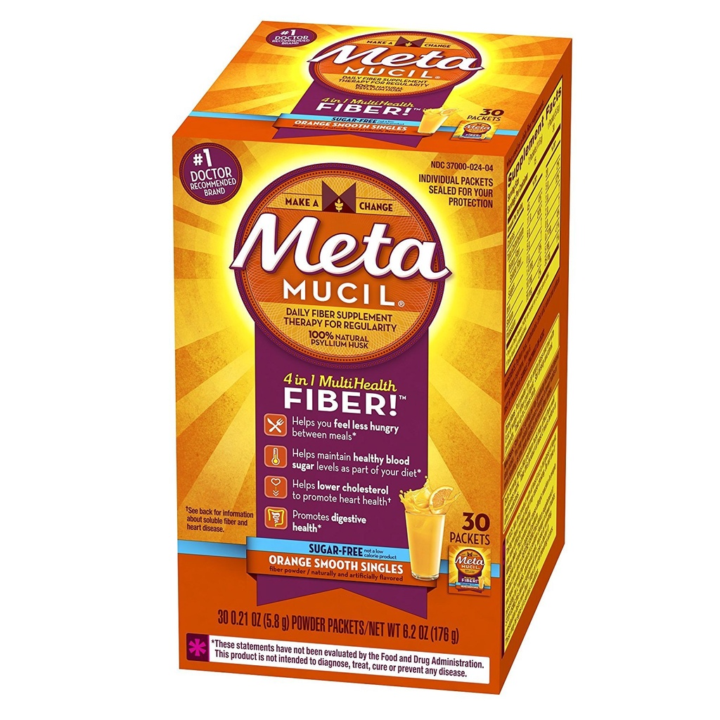 Metamucil 纤维 单体 平滑纹理糖 无糖橙 - 30包