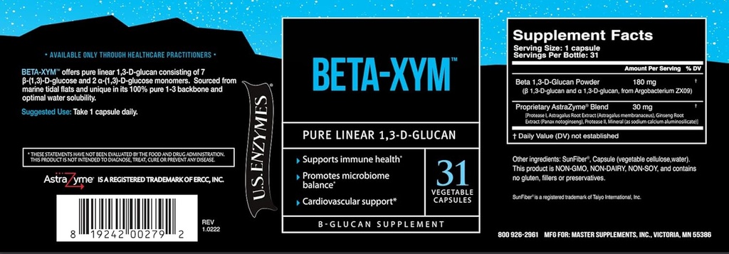 USA Enzymes U.S Ezymes BETA-XYM 31 蔬菜胶囊. 支持心脏健康、科隆健康和肠道正常度为31(一包)