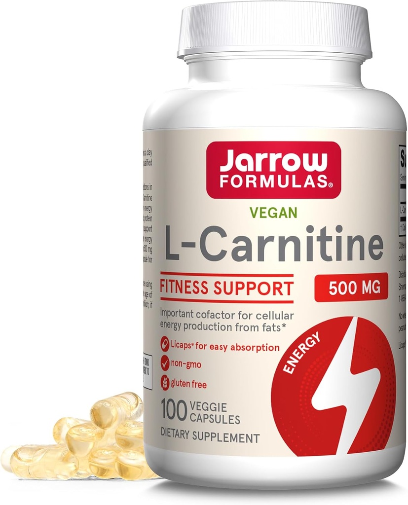 Jarrow 配方 L-Carnitine 500 mg - 100 Veggie Licaps - 来自脂肪-Vegan - 最多100种服务