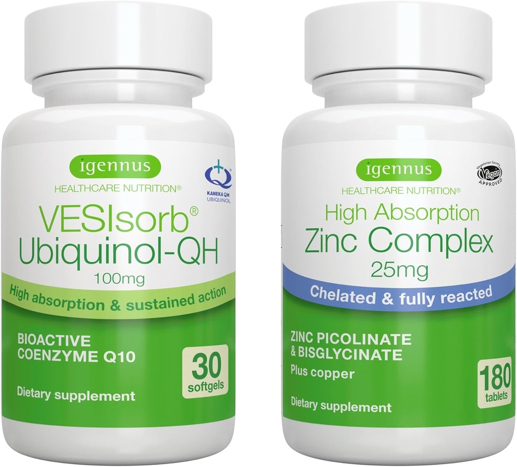 VESISORB Ubiquinol-QH + Zinc Complex Bundle for President, 快速动作高级 CoQ10 100mg + 25mg Cheled Zinc, 作者: Igennus