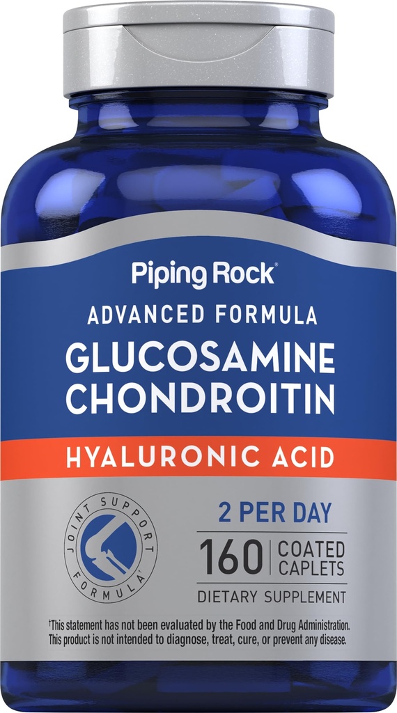 用于妇女和男子的Pipping Rock Glucosamine Chondroitin 160卡普列斯 配有Hyaluronic Acid + 高级配方 + 非GMO, Gluten Free