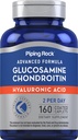 用于妇女和男子的Pipping Rock Glucosamine Chondroitin 160卡普列斯 配有Hyaluronic Acid + 高级配方 + 非GMO, Gluten Free