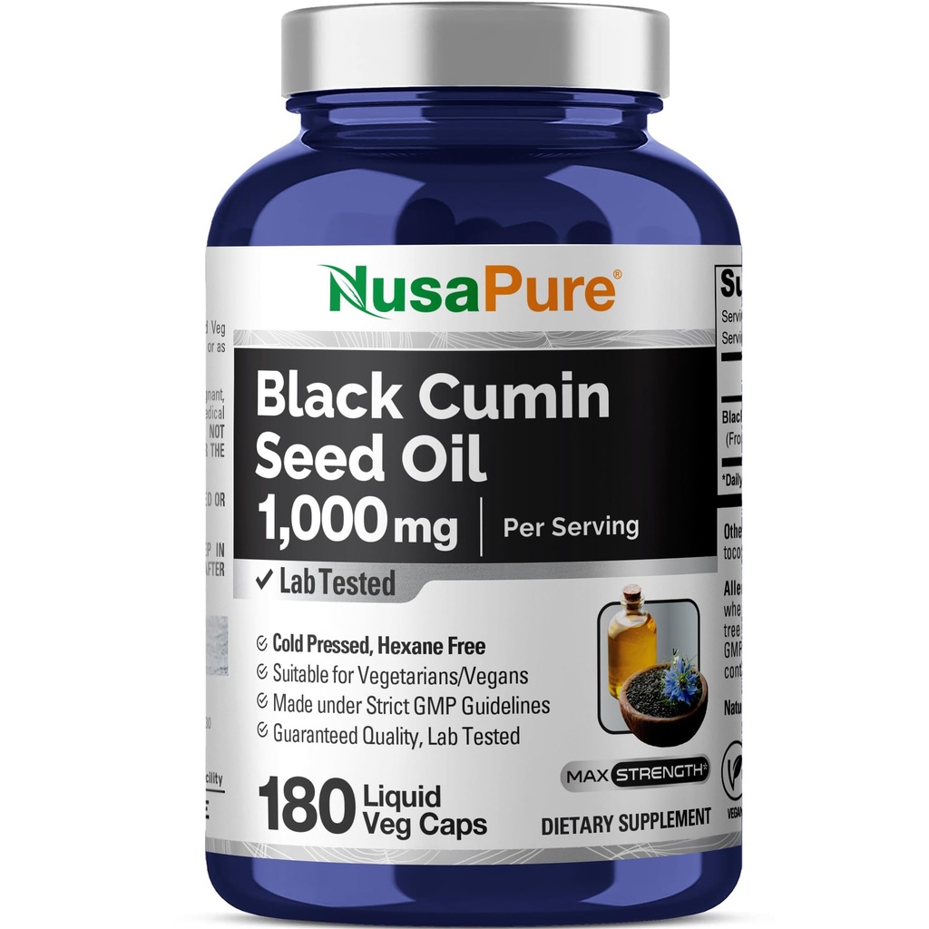 NusaPure黑种子油 每服180软胶卡普尔(非GMO,蔬菜) 冷椒圣母奈杰拉·萨蒂瓦. 无六烷