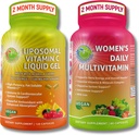 免疫支持包 — Liposomal Vitamin C 1100mg 液态Gel Capsules 配有有机Acerola Cherry & Vegan 女性日报 多维生素配铁 — 非GMO, 清洁日常健康支持