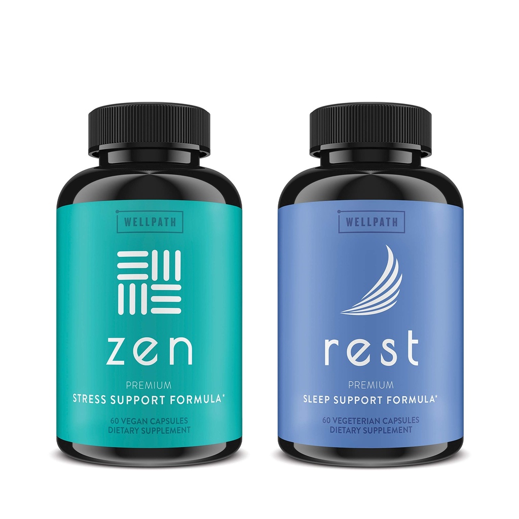 WellPath Zen Mood 支持 + Rest Valerian root 睡眠援助补充 2 Pack - 用于冷静的 Mood, 能量和自然睡眠支持 - L- Theanine 和其他自然成份 - 60 Cts