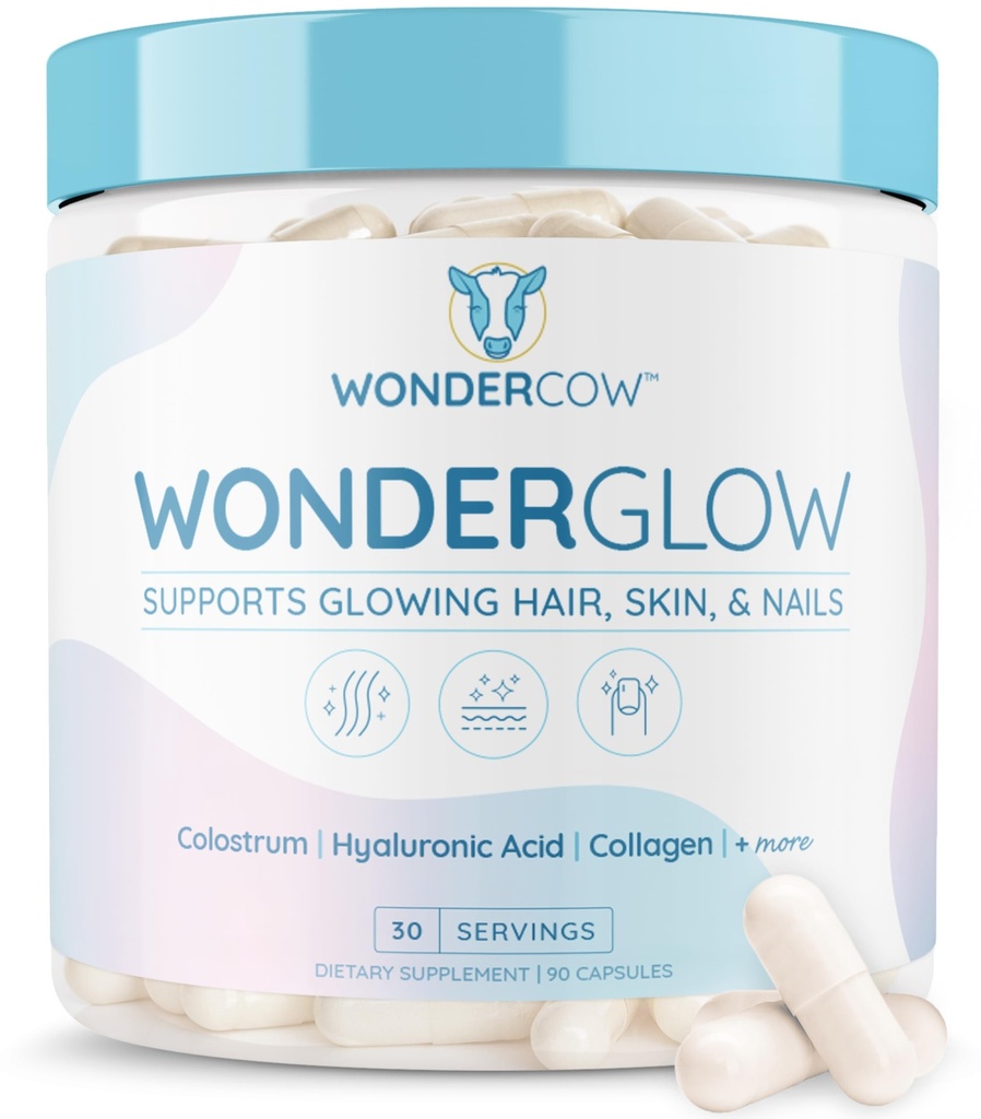 WONDERCOW 毛皮和直肠维生素 w/Bovine Colostrum, Collagen, Hyaluronic Acid, Biotin, Zinc, & Lactoferrin 支持更快的毛发生长,更强的钉子和光滑皮肤 (30架,Capsule)