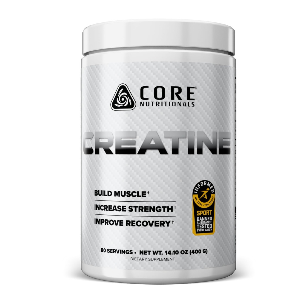 核心营养素 Creatine 单水合物 增强力量,构建肌肉,改善恢复 → 5g Creatine → 80 services (Uniformed)