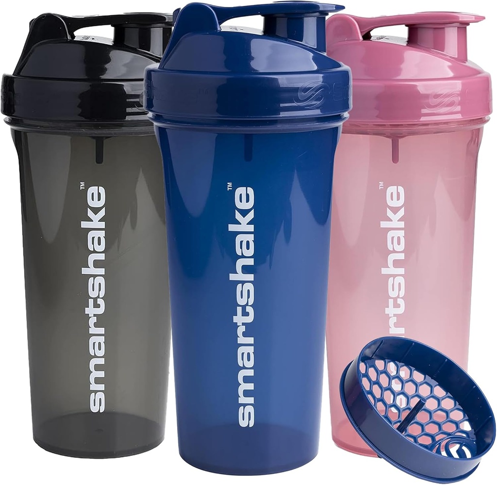 Smartshake Glossy 3-Pack Lite 蛋白质摇摆瓶800 ml → 27 oz - 防漏螺丝-on Lid - BPA Free - Unisex - (黑色,深玫瑰,海军蓝色)