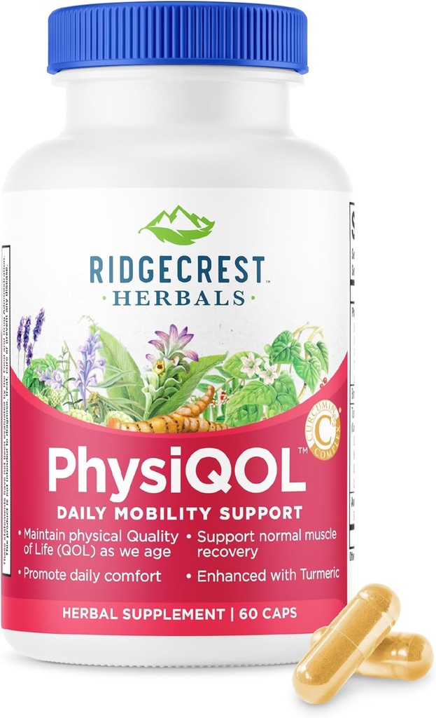 Ridgecres Herbals PhysiQOL, 配有Boswelia和Tumic的草药补充剂(60 Vegan Caps, 30 Serv)