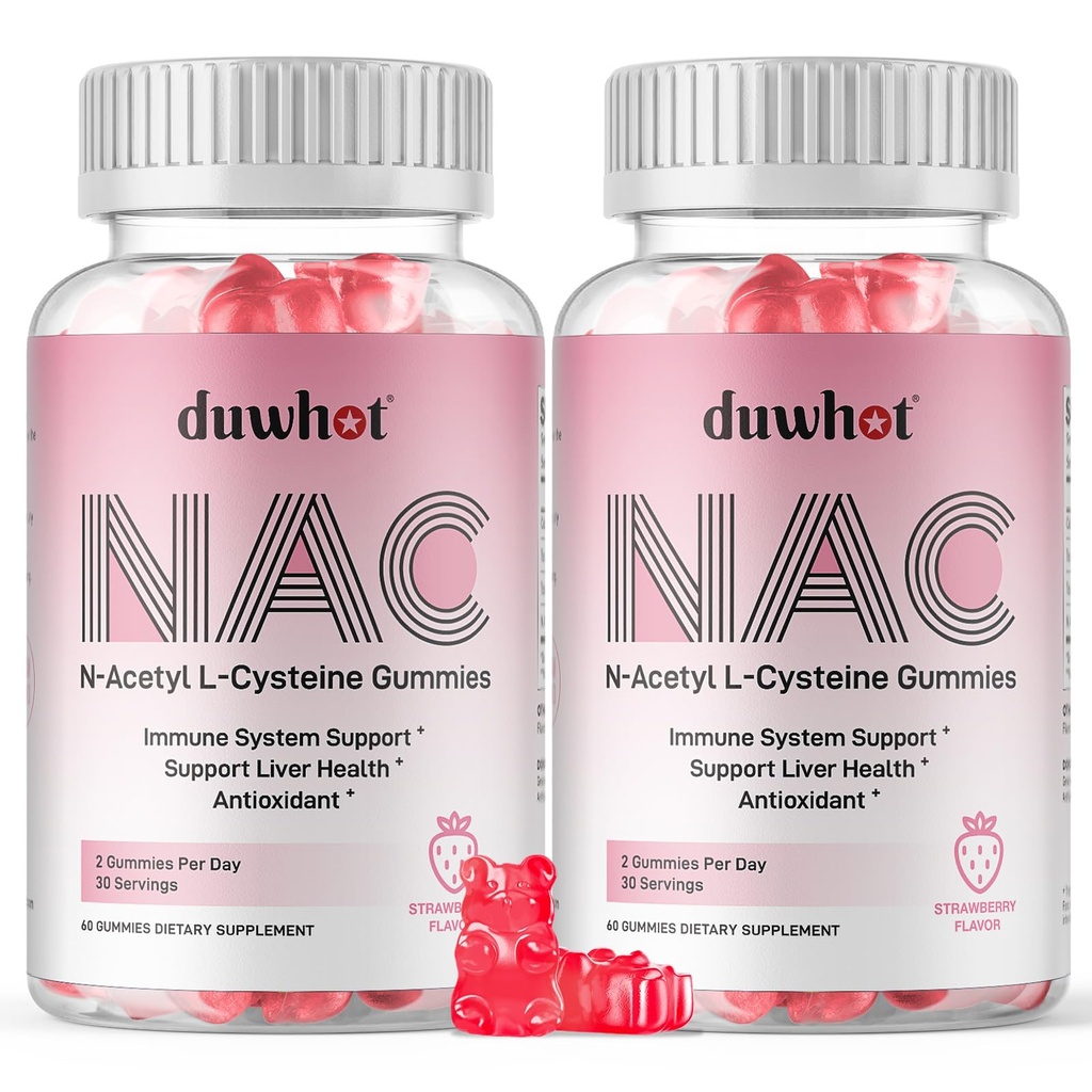 NAC Gummys 600mg, N Acetyl Cysteine 补充 NAC 抗氧化剂和免疫剂支持、肺和肝健康、天然草莓 Flavor, 120厘米