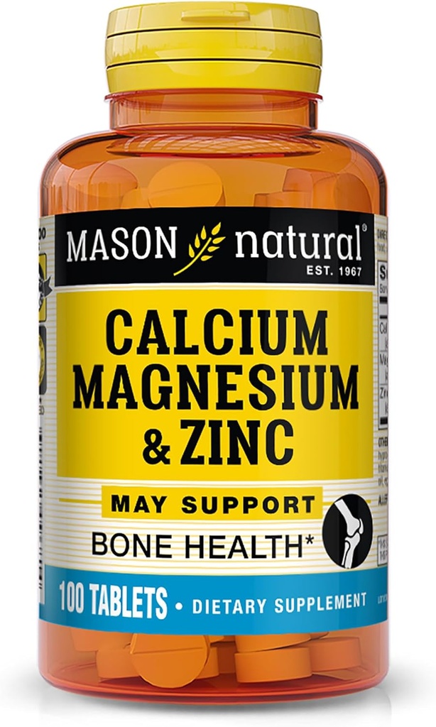 Mason Natural Calcium Magnesium & Zinc, 100, Day 供货, 支持正常骨健康和免疫系统助推器, 1 Pack