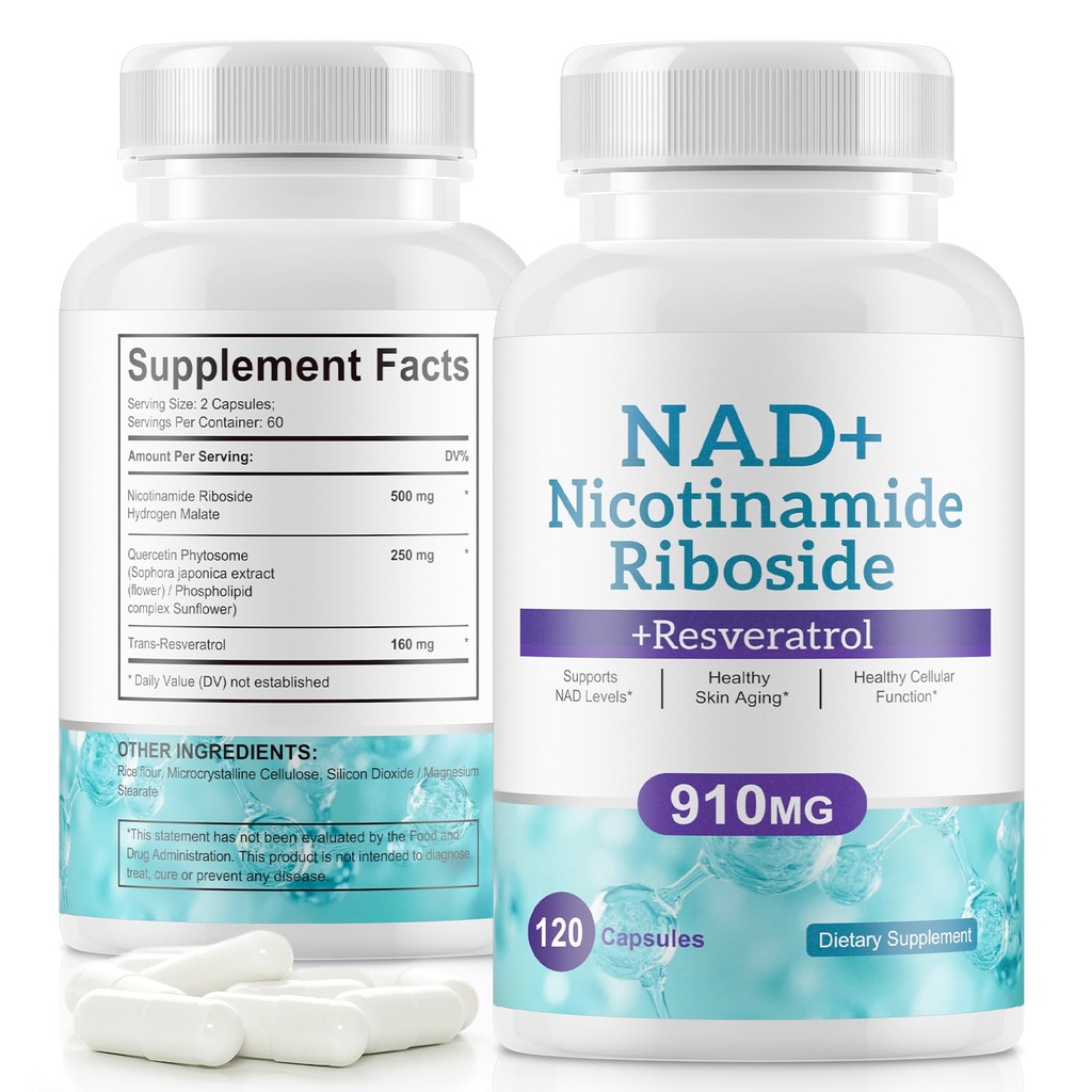 NAD+ 数字化 补充替代品 - Liposomal Nicotinamide Riboside - Resveratrol & Quercetin - 高纯度NAD 抗衰老,聚焦,能源120卡普勒斯