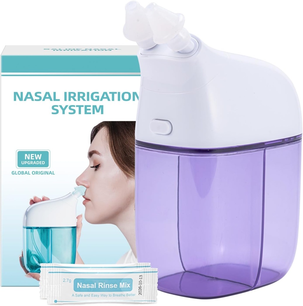 带有30个沙林袋的鼻水灌溉系统、Sinus Rinse机器、带有水箱和废物收集罐的Nose Sinus清洁机器-Violet