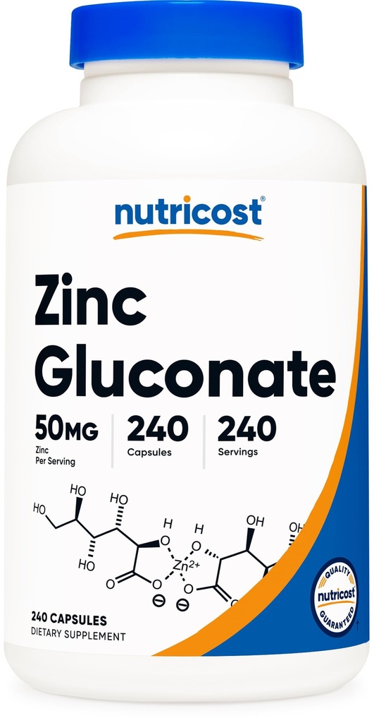 营养成本 锌 Gluconate 240 蔬菜 Capsules (50毫克) - Gluten Free and N-GMO